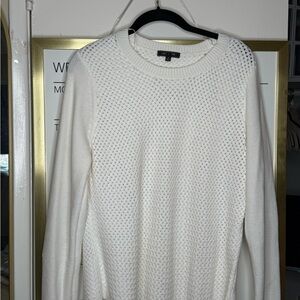 White Crew Neck Sweater with Textured Knit